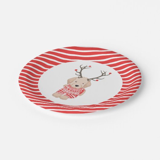 Cute Golden Retriever Kerstbediende Antlers Papieren Bordje (Gekanteld)