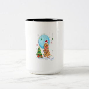 Cute Golden Retriever-kerstdog lichtboom Tweekleurige Koffiemok