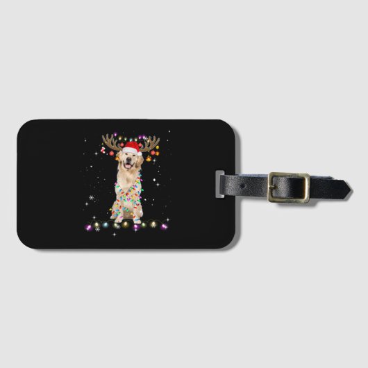 Cute Golden Retriever kerstlamour Reindeer Bagagelabel (Voorkant (horizontaal))