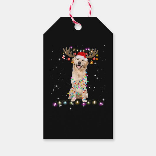 Cute Golden Retriever kerstlamour Reindeer Cadeaulabel (Voorkant)