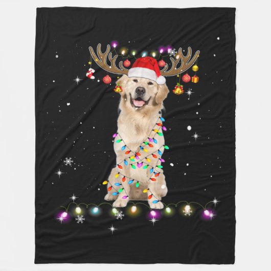Cute Golden Retriever kerstlamour Reindeer Fleece Deken (Voorkant)