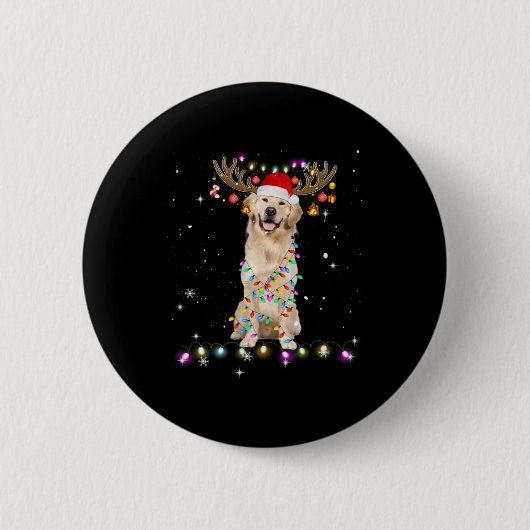 Cute Golden Retriever kerstlamour Reindeer Ronde Button 5,7 Cm (Voorkant)