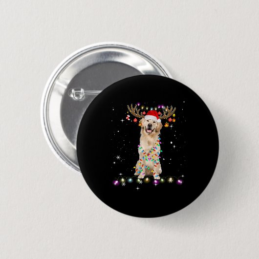 Cute Golden Retriever kerstlamour Reindeer Ronde Button 5,7 Cm (Voorkant /achterkant)