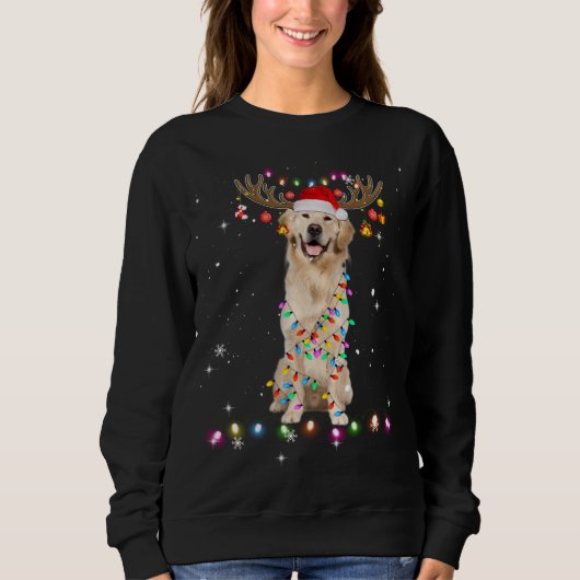 Cute Golden Retriever kerstlampjes Reindester Pa Trui (Voorkant)
