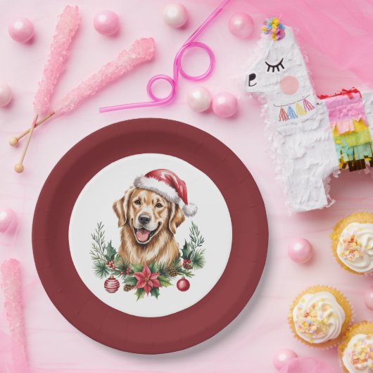 Cute Golden Retriever Kerstmis Papieren Bordje (Feest)