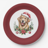 Cute Golden Retriever Kerstmis Papieren Bordje (Voorkant)
