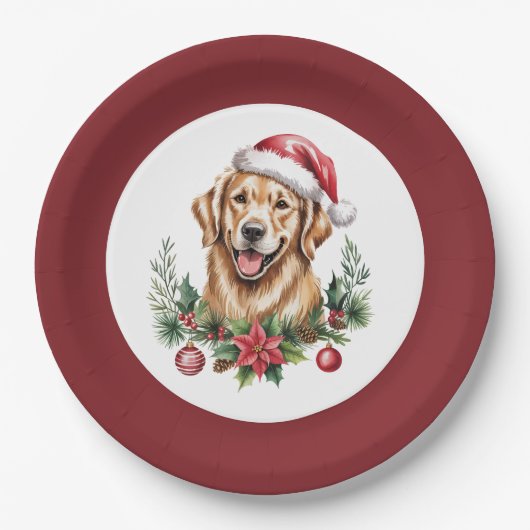 Cute Golden Retriever Kerstmis Papieren Bordje (Voorkant)