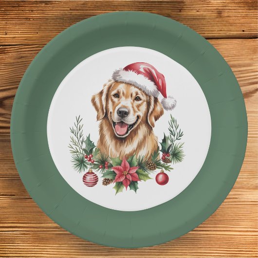 Cute Golden Retriever Kerstmis Papieren Bordje