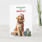Cute Golden Retriever Looks for Santa Feestdagen Kaart (Voorkant)