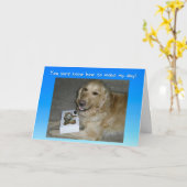 Cute Golden Retriever met Behandelingen Bedankt Kaart (Gele Bloem)