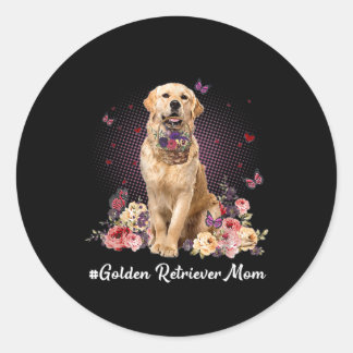 Cute Golden Retriever Mom Flower Happy Mother's Ronde Sticker
