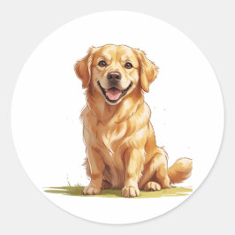 Cute Golden Retriever on Grass  Ronde Sticker