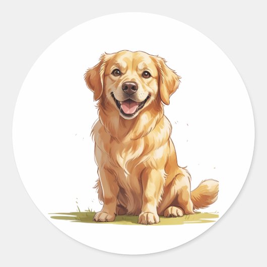 Cute Golden Retriever on Grass  Ronde Sticker (Voorkant)