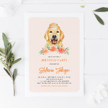 Cute Golden Retriever Peach Floral Kids Birthday Kaart<br><div class="desc">Cute Golden Retriever Peach Floral Kids Birthday Invitation | Nodig familie en vrienden uit voor je verjaardagsfeestje met deze aanpasbare bloemenuitnodiging. Het bevat illustraties van de waterverf van een gouden rekwieg en perzikbloemen. Dit is de perfecte uitnodiging voor hondenliefhebbers.</div>