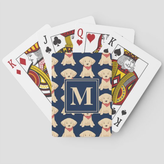 Cute Golden Retriever Puppies Navy Blue Monogram Pokerkaarten (Achterkant)