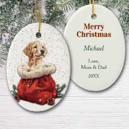Cute Golden Retriever Puppy Christmas Gift Bag Keramisch Ornament