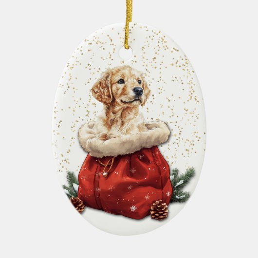 Cute Golden Retriever Puppy Christmas Gift Bag Keramisch Ornament (Voorkant)