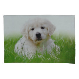 Cute Golden Retriever Puppy Dog Green Grass Kussensloop