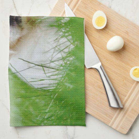 Cute Golden Retriever Puppy Dog Green Grass Theedoek (Quarter Fold)