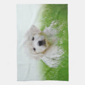 Cute Golden Retriever Puppy Dog Green Grass Theedoek (Verticaal)