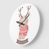 Cute Golden Retriever Puppy KerstAntlers Grote Klok (Hoek)