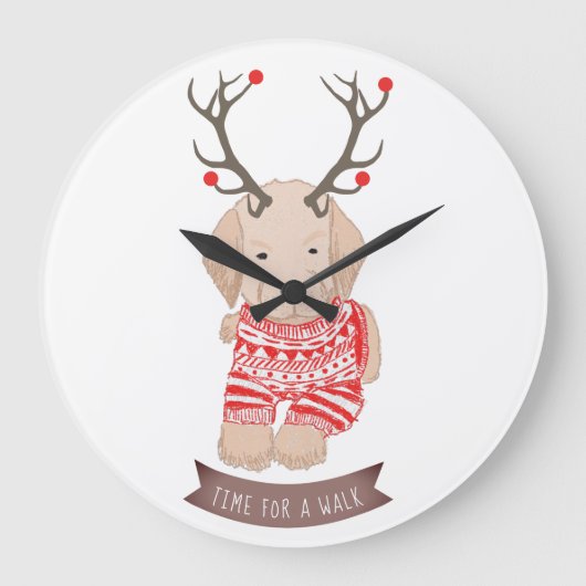 Cute Golden Retriever Puppy KerstAntlers Grote Klok (Voorkant)