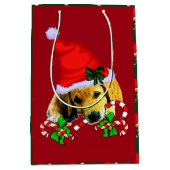Cute Golden Retriever Puppy Kerstmis Medium Cadeauzakje (Voorkant)