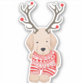 Cute Golden Retriever Puppy KerstSweater Sticker (Voorkant)