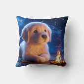 Cute Golden Retriever Puppy Under Starry Night Sky Kussen (Achterkant)
