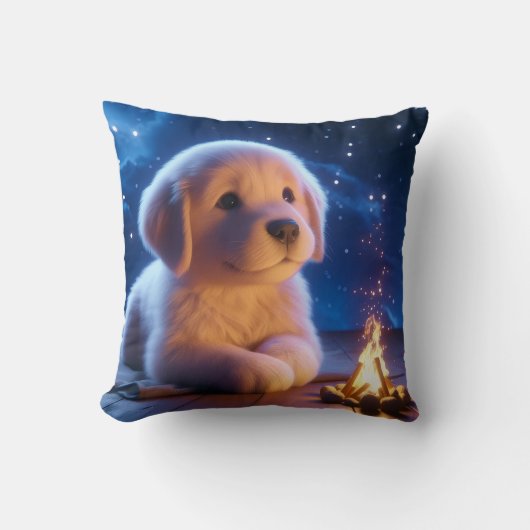 Cute Golden Retriever Puppy Under Starry Night Sky Kussen (Voorkant)