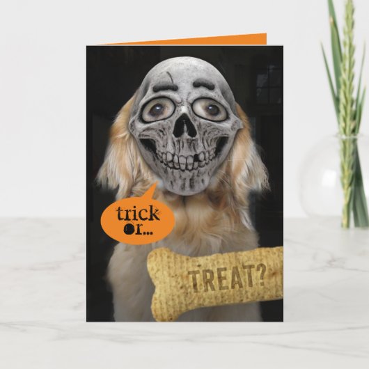 Cute Golden Retriever Skeleton Mask Halloween Kaar Kaart (Voorkant)