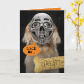 Cute Golden Retriever Skeleton Mask Halloween Kaar Kaart (Gele Bloem)