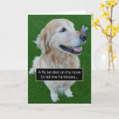 Cute Golden Retriever vliegt met een bericht van e Kaart (Gele Bloem)