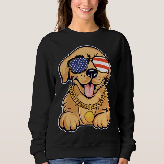 Cute Golden Retriever With USA Sunglasses Patrioti Trui (Voorkant)
