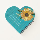 Cute Golden Sunflower Blauwgroen Blue Wood Heart S Notitieboek (Achterkant)