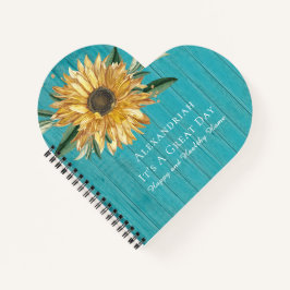Cute Golden Sunflower Blauwgroen Blue Wood Heart S Notitieboek