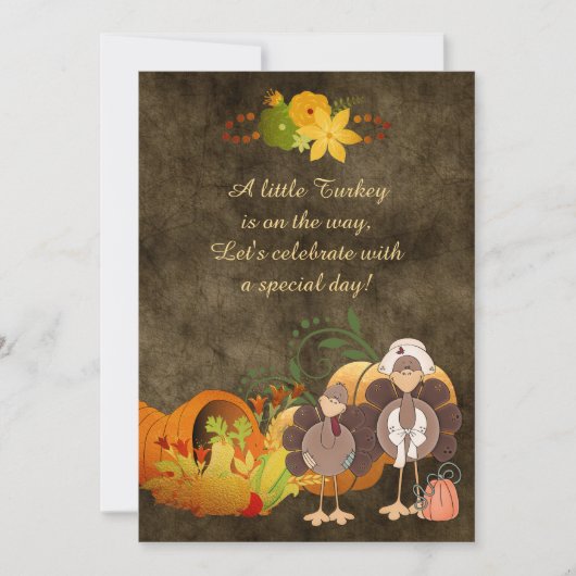 Cute Golden Thanksgiving Boy Turkey Baby shower Kaart (Voorkant)