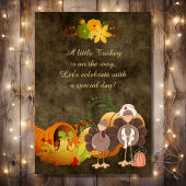 Cute Golden Thanksgiving Boy Turkey Baby shower Kaart