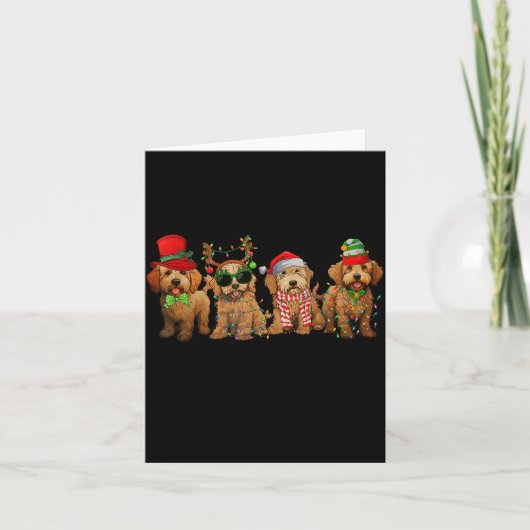 Cute Goldendoodle Dogs Christmas Lights Golden Doo Kaart (Voorkant)