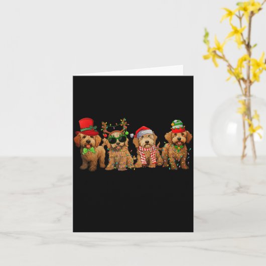 Cute Goldendoodle Dogs Christmas Lights Golden Doo Kaart (Gele Bloem)