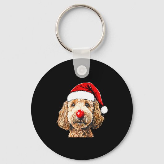 Cute Goldendoodle Dogs Christmas Santa Golden Dood Sleutelhanger (Voorkant)