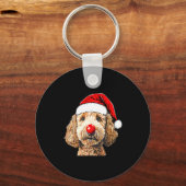 Cute Goldendoodle Dogs Christmas Santa Golden Dood Sleutelhanger (Voorkant)
