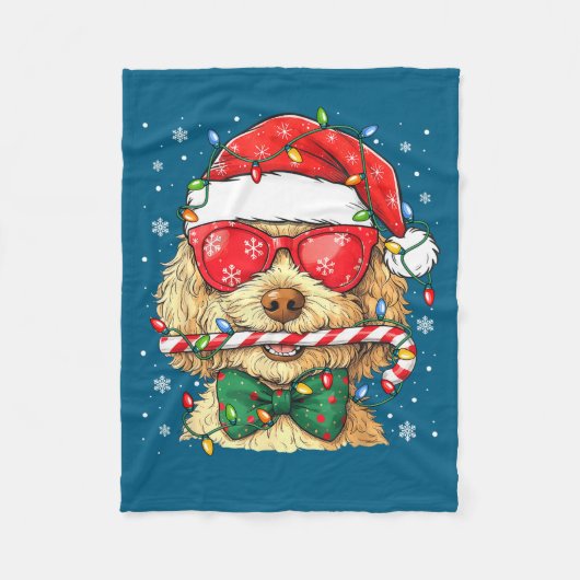 Cute Goldendoodle Santa Hat Xmas Lights Goldendood Fleece Deken (Voorkant)