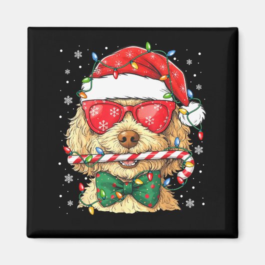 Cute Goldendoodle Santa Hat Xmas Lights Goldendood Magneet (Voorkant)