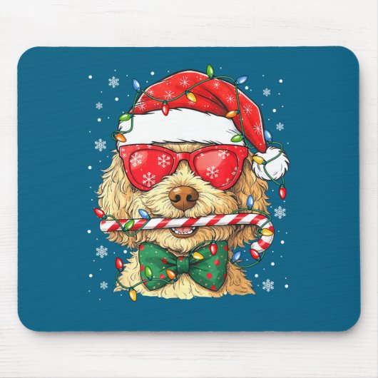 Cute Goldendoodle Santa Hat Xmas Lights Goldendood Muismat (Voorkant)