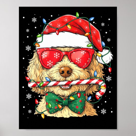 Cute Goldendoodle Santa Hat Xmas Lights Goldendood Poster (Voorkant)