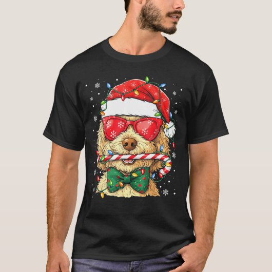 Cute Goldendoodle Santa Hat Xmas Lights Goldendood T-shirt (Voorkant)