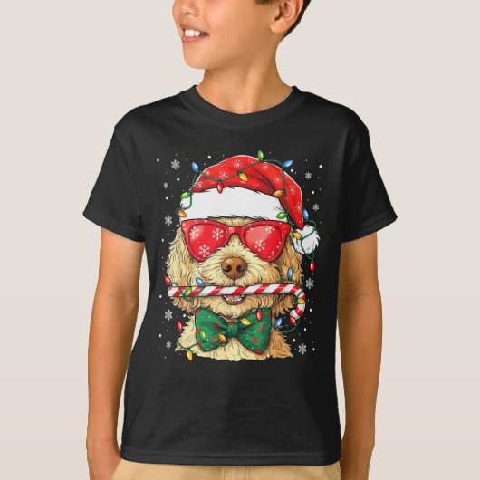 Cute Goldendoodle Santa Hat Xmas Lights Goldendood T-shirt (Voorkant)