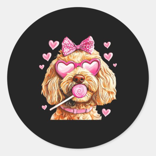 Cute Goldendoodle Wearing Gles Heart Puppy Valenti Ronde Sticker (Voorkant)