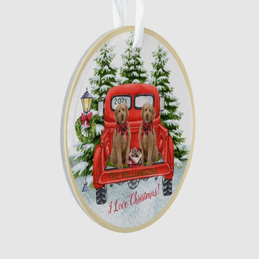 Cute Goldenles  Red Truck Ornament (voorkant)